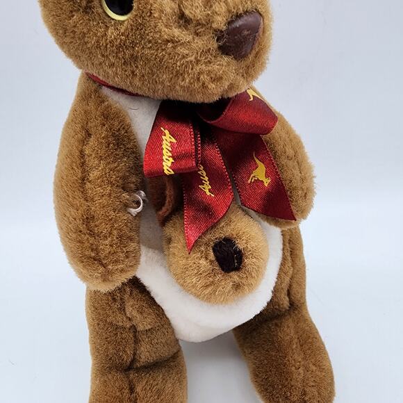 Toyhut Kangaroo Mother Joey Pouch Plush 10" Satin Bow Brown Stuffed Uni Toys - Picture 3 of 9
